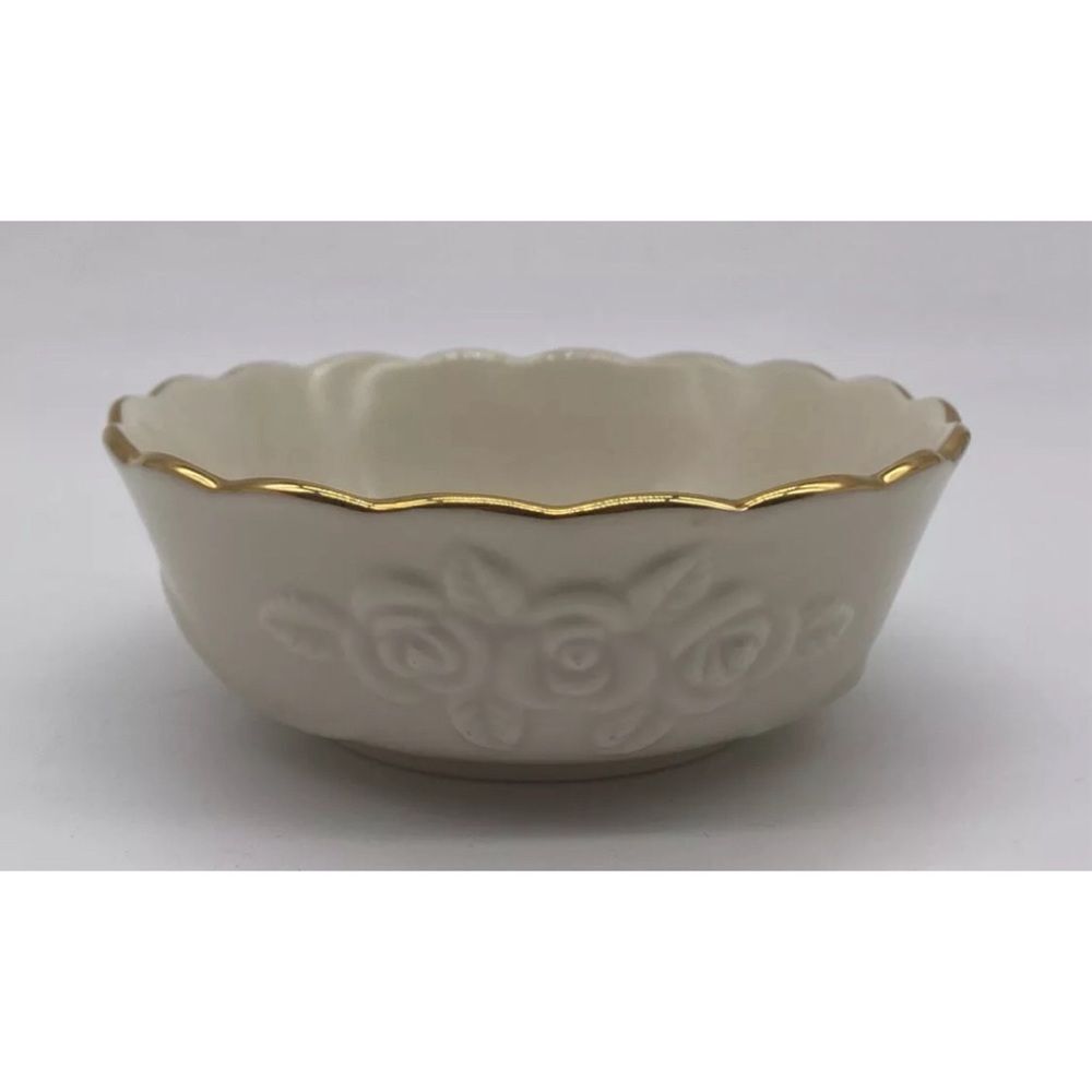 Vintage Lenox Porcelain Bowls Rose Blossom Pattern 5 5”D Ivory 24K Gold Trim